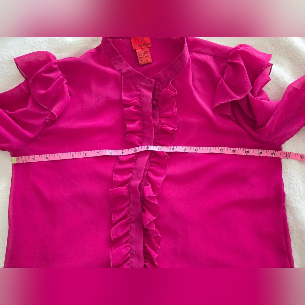 V Cristina Women's Sheer Mgenta Ruffle Blouse Size M - Picture 11 of 13